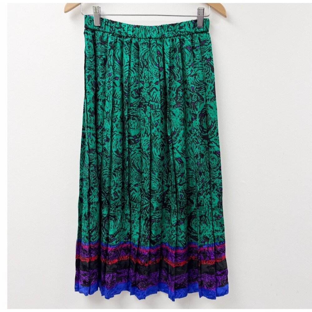 Vintage pleated Midi Silk Multicolor skirt Sz Small Made In Korea